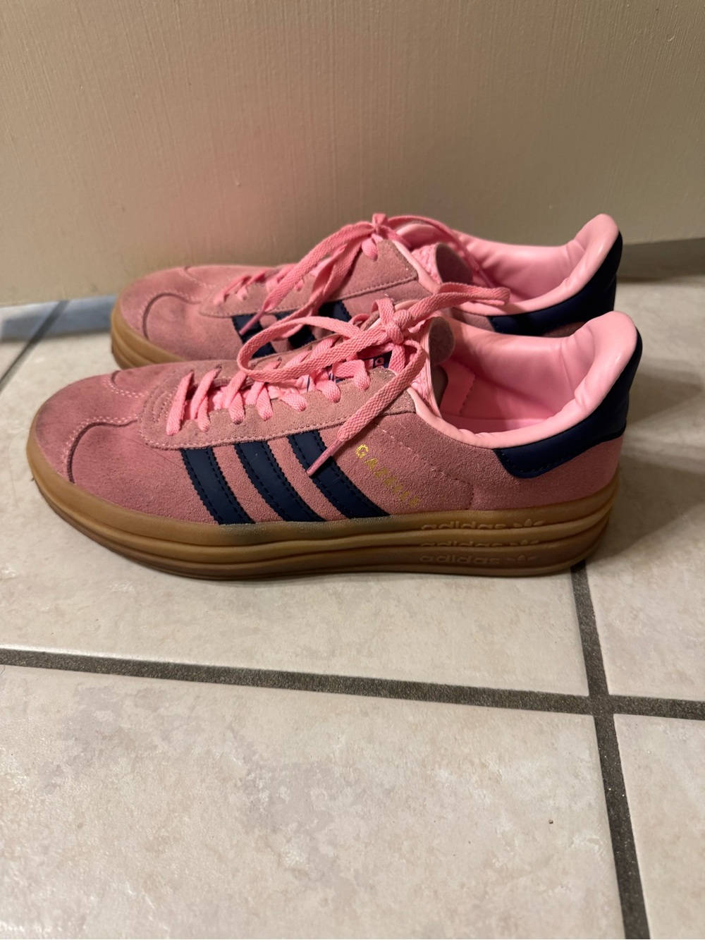 adidas Pink Suede Sneakers with Navy Stripes and Gum Sole